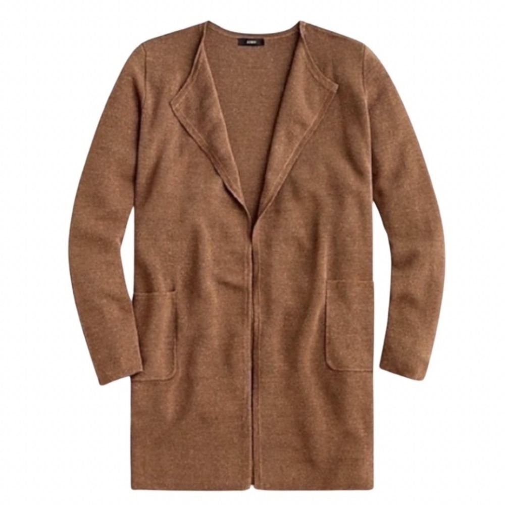 J.Crew Juliette Collarless Sweater‎ Blazer Pecan Brown Linen Blend AM561 Medium